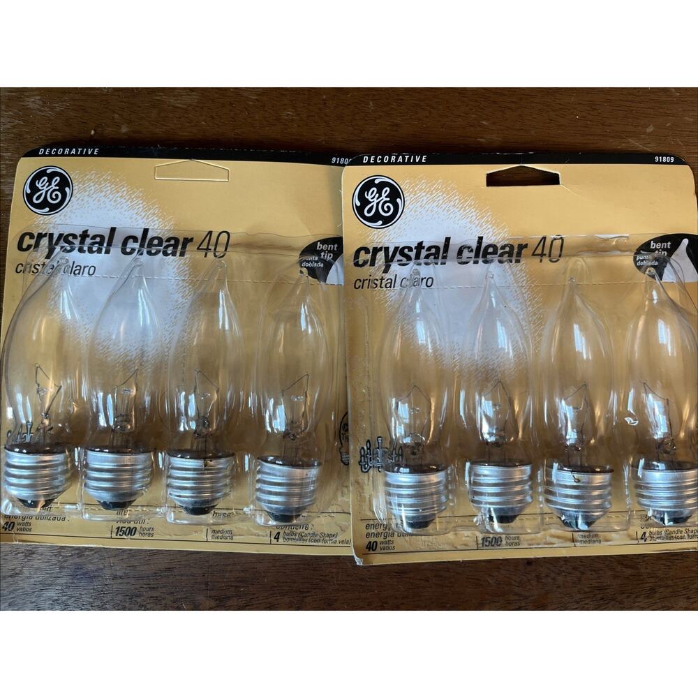 GE Crystal Clear 40W Decorative 8 Candelabra Bulbs CA Type 4pk Lot Of 2/ 8 Bulbs